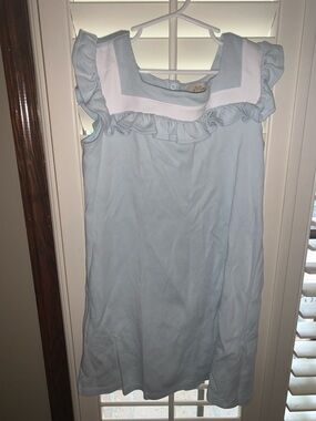 The Beaufort Bonnet Company Light Blue and White Ruffle Collar Casual Dress